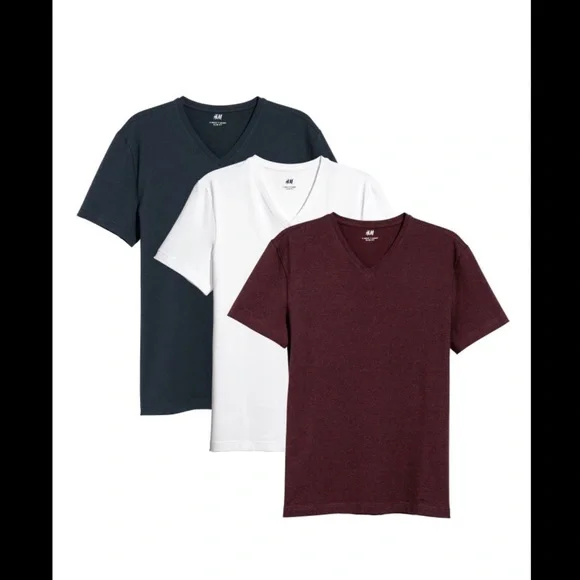 H&M Maroon Slim Fit Short-Sleeve V-Neck Lightweight Cotton T-Shirt Casual Top L - Picture 2 of 16